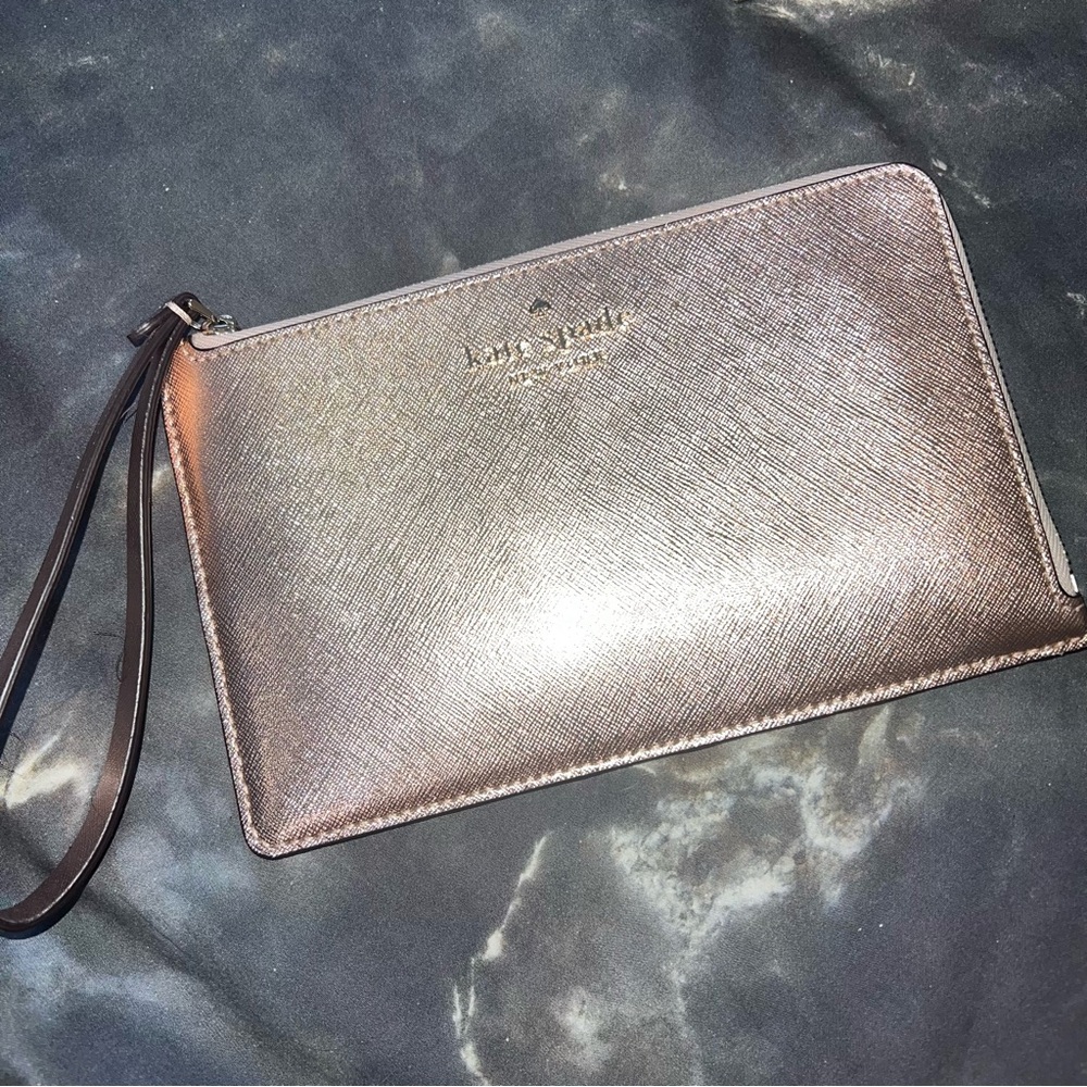 Kate Spade Staci Medium L-zip Wristlet Metallic Rose Gold